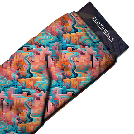 teal blue abstract all-over print pattern — large scale repeat layout