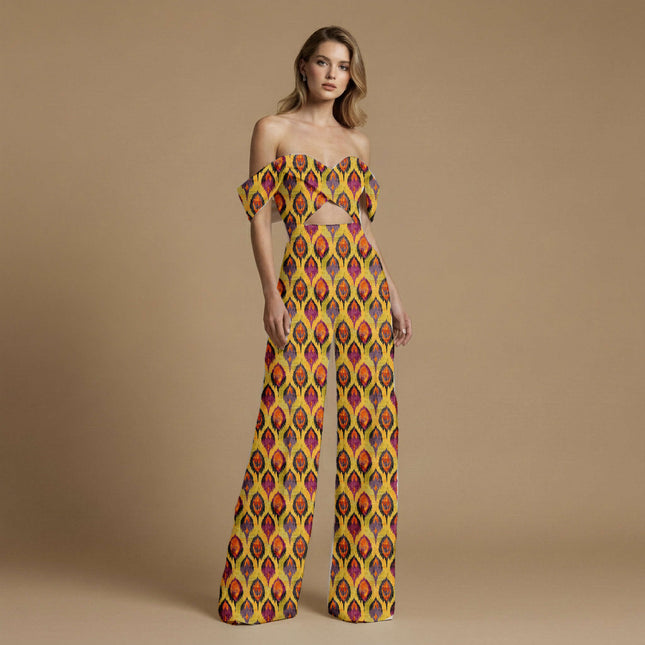 mustard yellow ethnic print fabric draped — saree styling