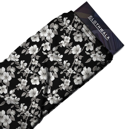 jet black floral fabric detail — matte finish digital print closeup