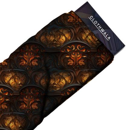 burnt sienna floral fabric detail — embossed finish digital print closeup