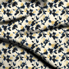 indigo blue floral digital print fabric texture — medium scale closeup
