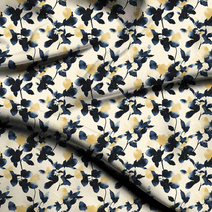 indigo blue floral digital print fabric texture — medium scale closeup