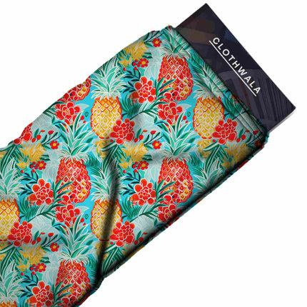 turquoise blue tropical all-over print pattern — large scale repeat layout