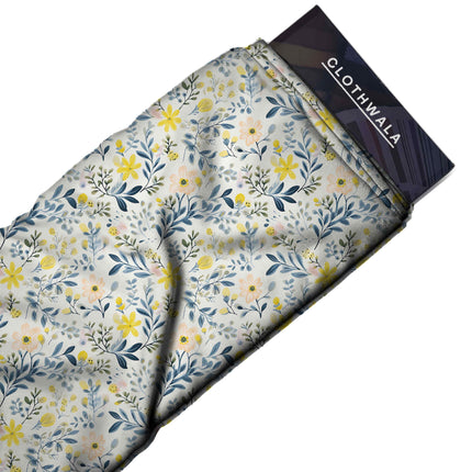 slate blue floral fabric detail — matte finish digital print closeup