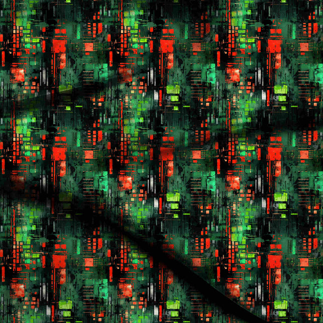 forest green geometric digital print fabric texture — medium scale closeup