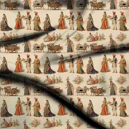 ivory cream ethnic digital print fabric texture — large scale closeup