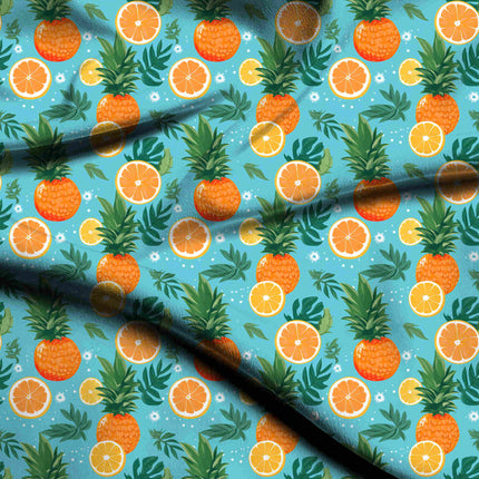 turquoise blue tropical digital print fabric texture — medium scale closeup
