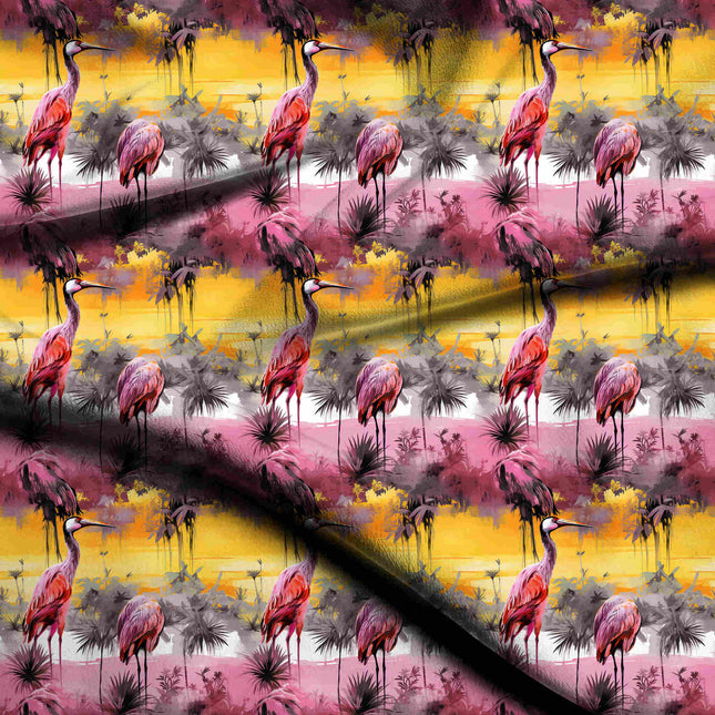 Vibrant Yellow Floral Digital Print Fabric | Luxe leopard print | Viscose Crepe Print - 1946