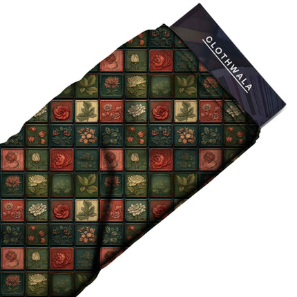 forest green floral all-over print pattern — medium scale repeat layout