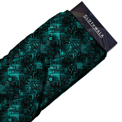 luminous teal geometric all-over print pattern — medium scale repeat layout