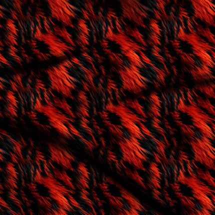 fiery red animal digital print fabric texture — large scale closeup