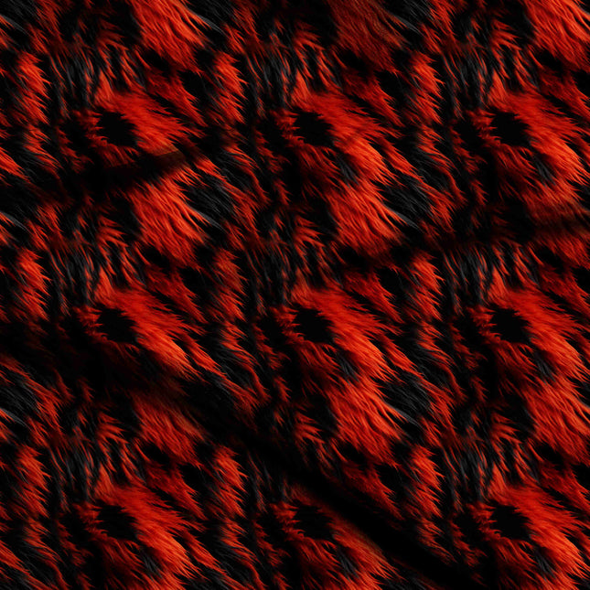 fiery red animal digital print fabric texture — large scale closeup