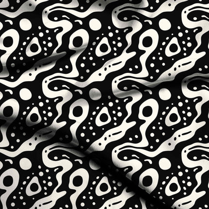jet black abstract digital print fabric texture — medium scale closeup