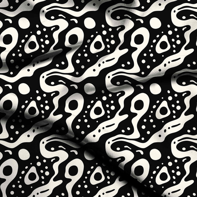 jet black abstract digital print fabric texture — medium scale closeup