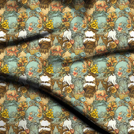 teal floral digital print fabric texture — large scale closeup