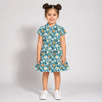 Teal Blue Floral Digital Print Fabric for Dress | Vacation Wear - Image 9
