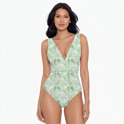 Mint Green Geometric Digital Print Fabric for Scarf | Resort Wear - Image 2