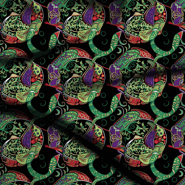forest green floral digital print fabric texture — large scale closeup