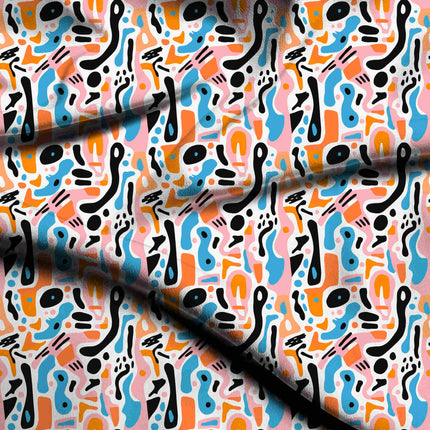 jet black abstract digital print fabric texture — medium scale closeup