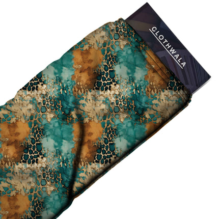 teal animal print fabric draped — maxi dress styling