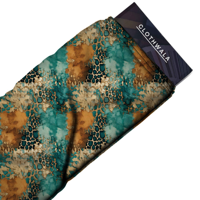 teal animal print fabric draped — maxi dress styling