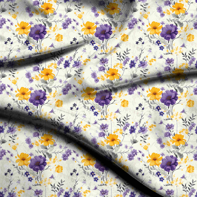 amethyst purple floral digital print fabric texture — medium scale closeup
