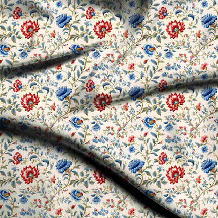 ivory cream floral digital print fabric texture — medium scale closeup