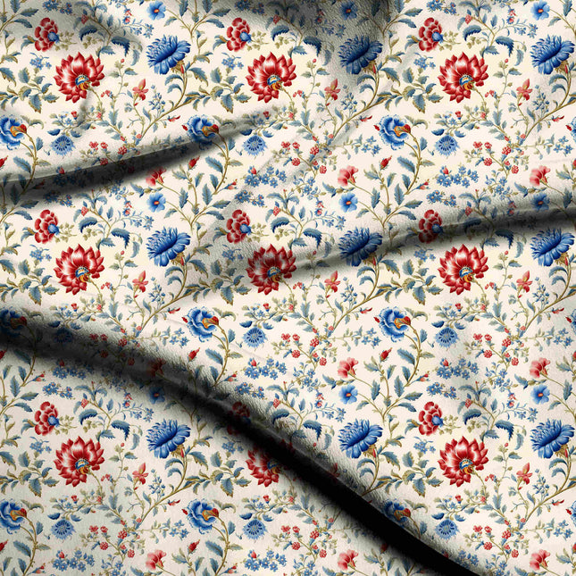 ivory cream floral digital print fabric texture — medium scale closeup
