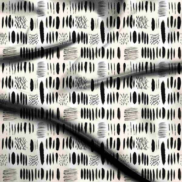 Ivory Cream Abstract Hand-drawn Dashes & Dots Print Fabric