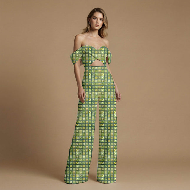 olive green abstract print fabric draped — tunic styling