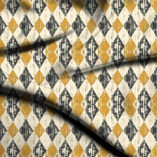 mustard yellow geometric digital print fabric texture — medium scale closeup