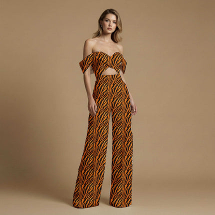 burnt orange animal print fabric draped — kaftan styling