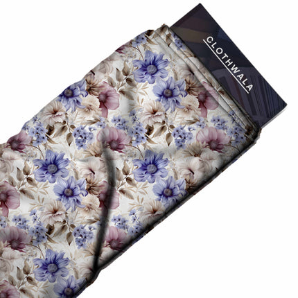 periwinkle floral all-over print pattern — medium scale repeat layout