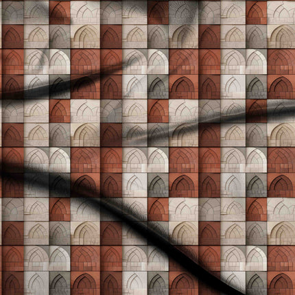 burnt sienna geometric digital print fabric texture — medium scale closeup