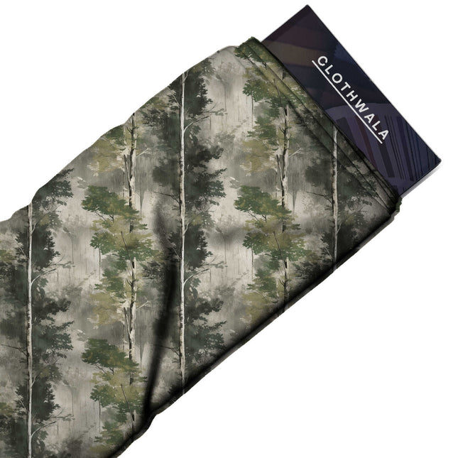 Forest Green Floral Digital Print Fabric | Resort Wear | Dark Academia | Satin Digital Fabric - Image 2