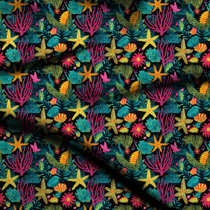 fuchsia tropical print fabric draped — kaftan styling
