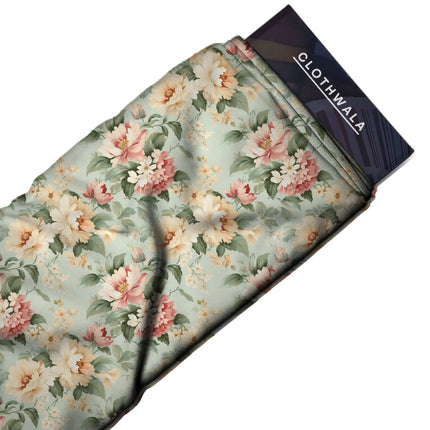 Mint Green Floral Digital Print Fabric for Dress | Wedding Fabric - Image 5