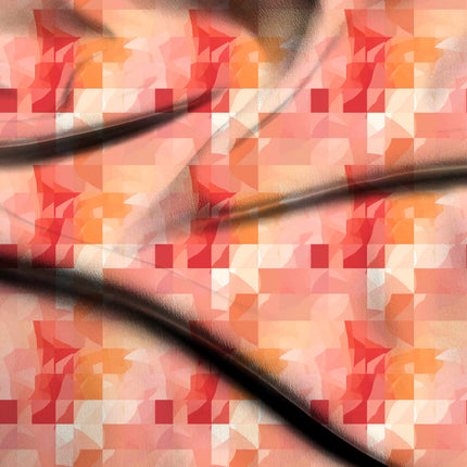coral pink geometric print fabric draped — maxi dress styling