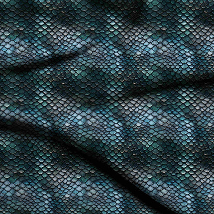 peacock blue animal digital print fabric texture — fine scale closeup
