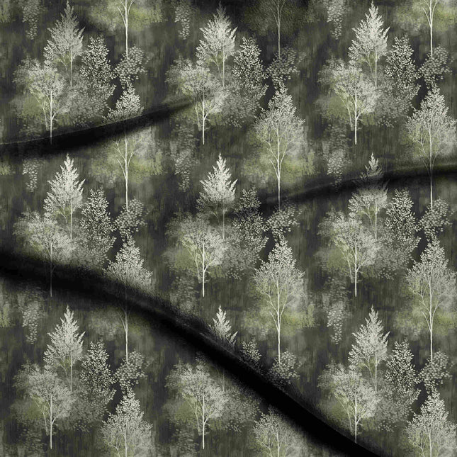 Forest Green Floral Digital Print Fabric | Kurti Kaftan Dress | Resort Wear | Quiet Lines | Viscose Modal Satin - 1862