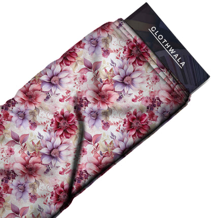 dusty rose floral fabric detail — textured finish digital print closeup
