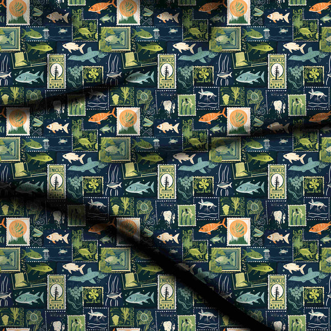 Deep Navy Other Digital Print Fabric | Saree Kurti Blouse | Casual Wear | Vintage Courtly Bloom | Viscose Modal Satin - 1648