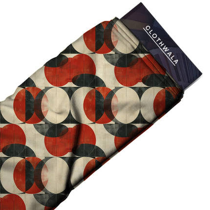 burnt sienna geometric fabric detail — textured finish digital print closeup