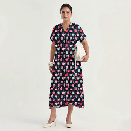 Navy Blue Floral Digital Print Fabric for Maxi | Opulent Festive Wear - Image 7