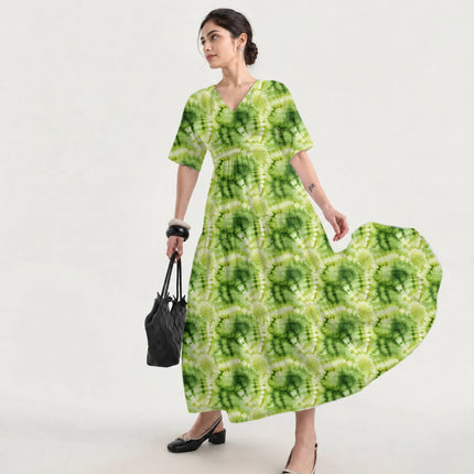 Lime Green Floral Digital Print Fabric for Dress | Psychedelic Festival Wear - Image 3