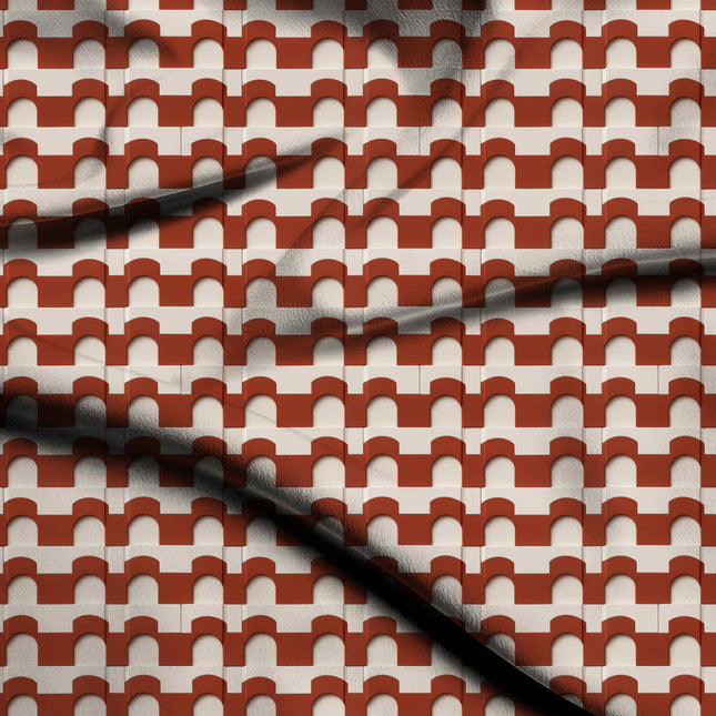 burnt sienna geometric digital print fabric texture — medium scale closeup