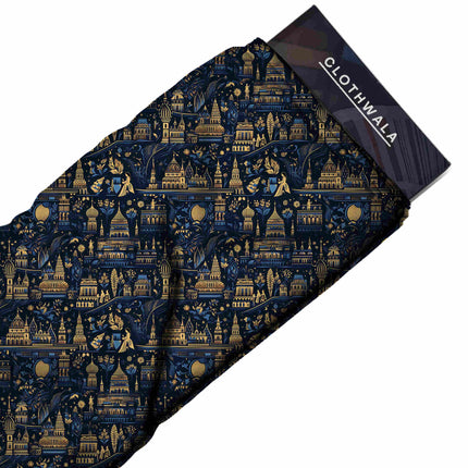 midnight blue ethnic fabric detail — matte finish digital print closeup