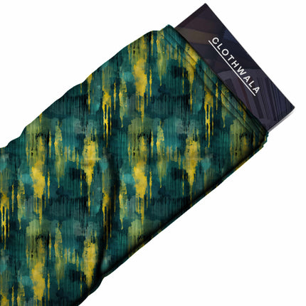 forest green abstract print fabric draped — kaftan styling