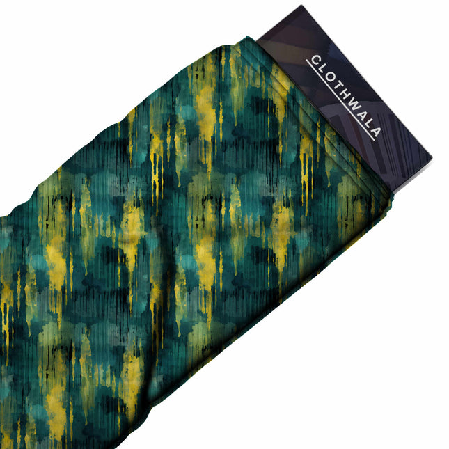 forest green abstract print fabric draped — kaftan styling