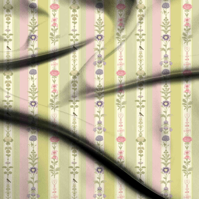 sage green floral digital print fabric texture — medium scale closeup